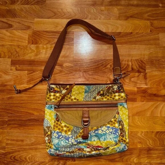 FOSSIL Maddox Shoulder/Cross Body Bag - Canvas/Leather - Neutral Boho Floral - Picture 3 of 10